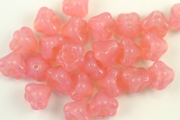 1 STRAND (50pc) 4X6mm MILKY PINK CZECH GLASS BELL FLOWER BEADS CZ087-1ST